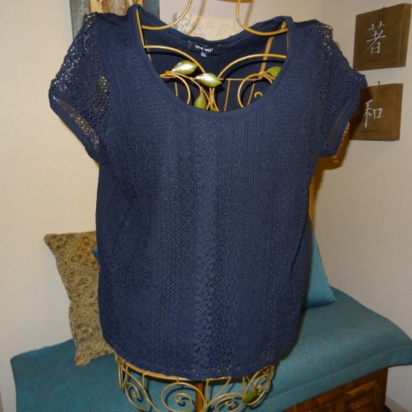 Nine West Tops - NWOT. Nine West Navy Blue w/Lace Front Top